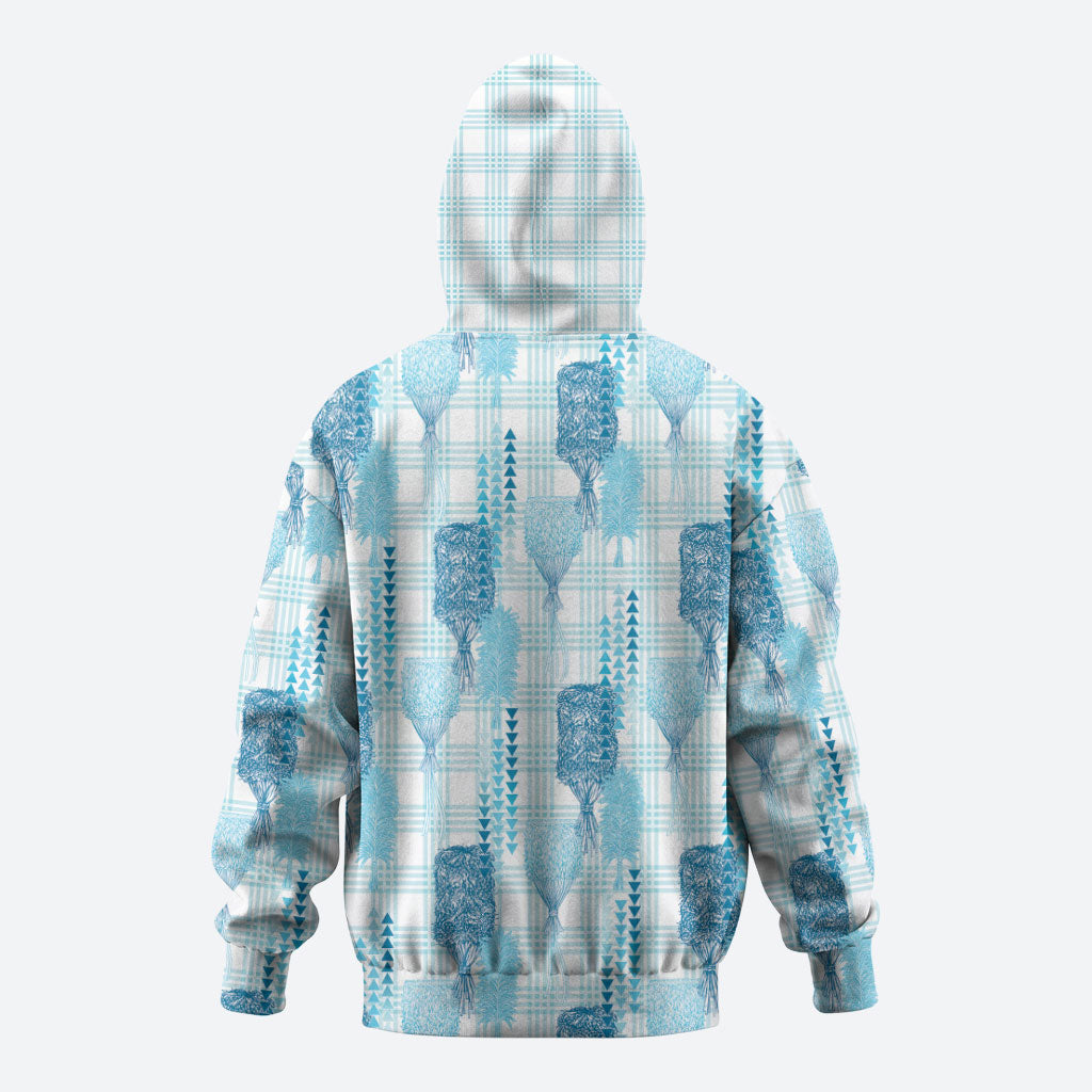 Aloha Hawaii Vintage Kahili Pa'a Lima Hoodie Palaka Print Oceanic Turquoise