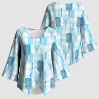 Aloha Hawaii Vintage Kahili Pa'a Lima Kimono Sleeve Blouse Palaka Print Oceanic Turquoise