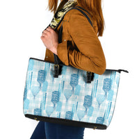 Aloha Hawaii Vintage Kahili Pa'a Lima Leather Tote Bag Palaka Print Oceanic Turquoise