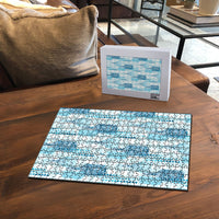 Aloha Hawaii Vintage Kahili Pa'a Lima Puzzle Palaka Print Oceanic Turquoise