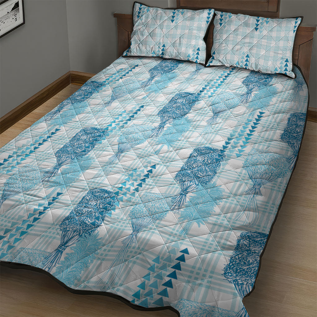 Aloha Hawaii Vintage Kahili Pa'a Lima Quilt Bed Set Palaka Print Oceanic Turquoise