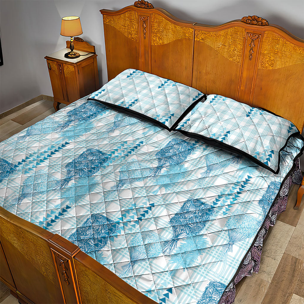 Aloha Hawaii Vintage Kahili Pa'a Lima Quilt Bed Set Palaka Print Oceanic Turquoise
