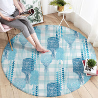 Aloha Hawaii Vintage Kahili Pa'a Lima Round Carpet Palaka Print Oceanic Turquoise