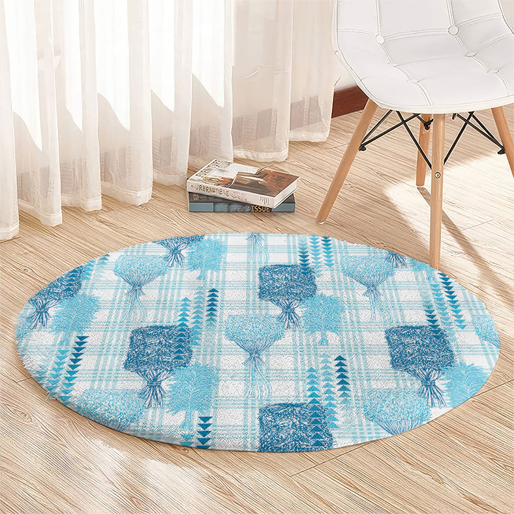 Aloha Hawaii Vintage Kahili Pa'a Lima Round Carpet Palaka Print Oceanic Turquoise