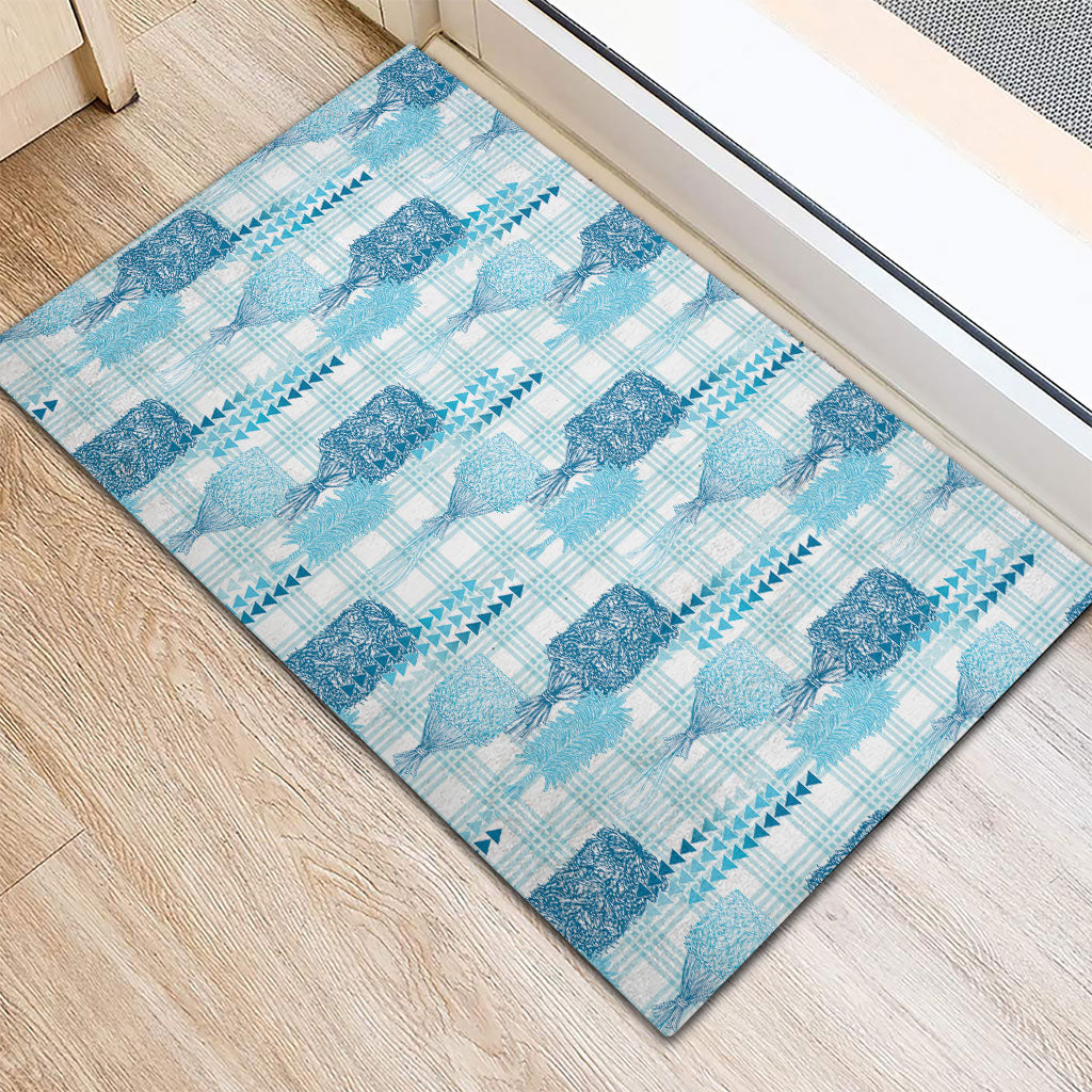 Aloha Hawaii Vintage Kahili Pa'a Lima Rubber Doormat Palaka Print Oceanic Turquoise