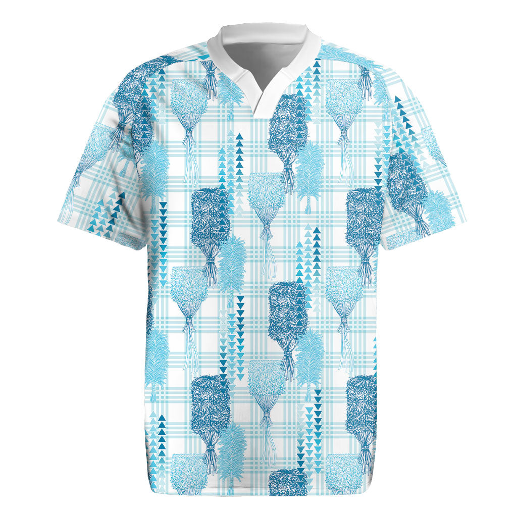 Aloha Hawaii Vintage Kahili Pa'a Lima Rugby Jersey Palaka Print Oceanic Turquoise LT7 Turquoise - Polynesian Pride