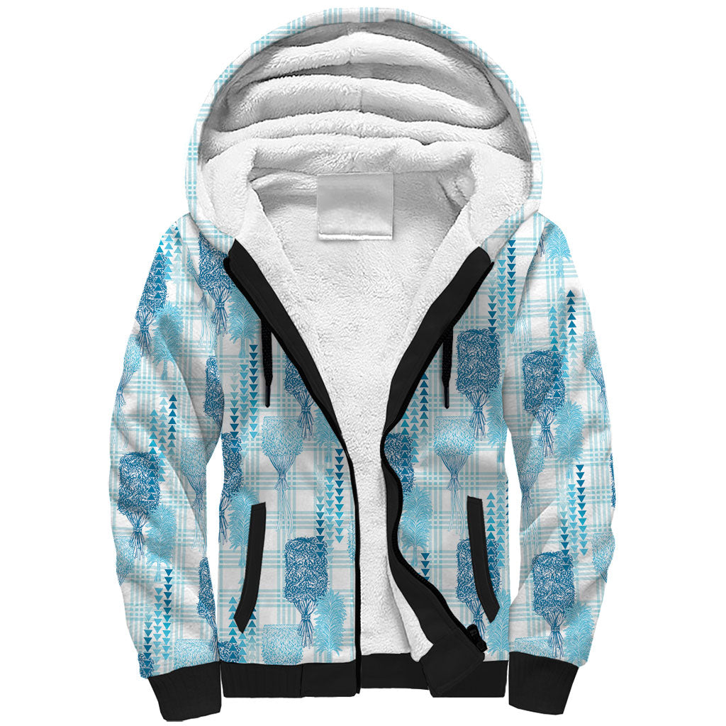 Aloha Hawaii Vintage Kahili Pa'a Lima Sherpa Hoodie Palaka Print Oceanic Turquoise LT7 Unisex Turquoise - Polynesian Pride