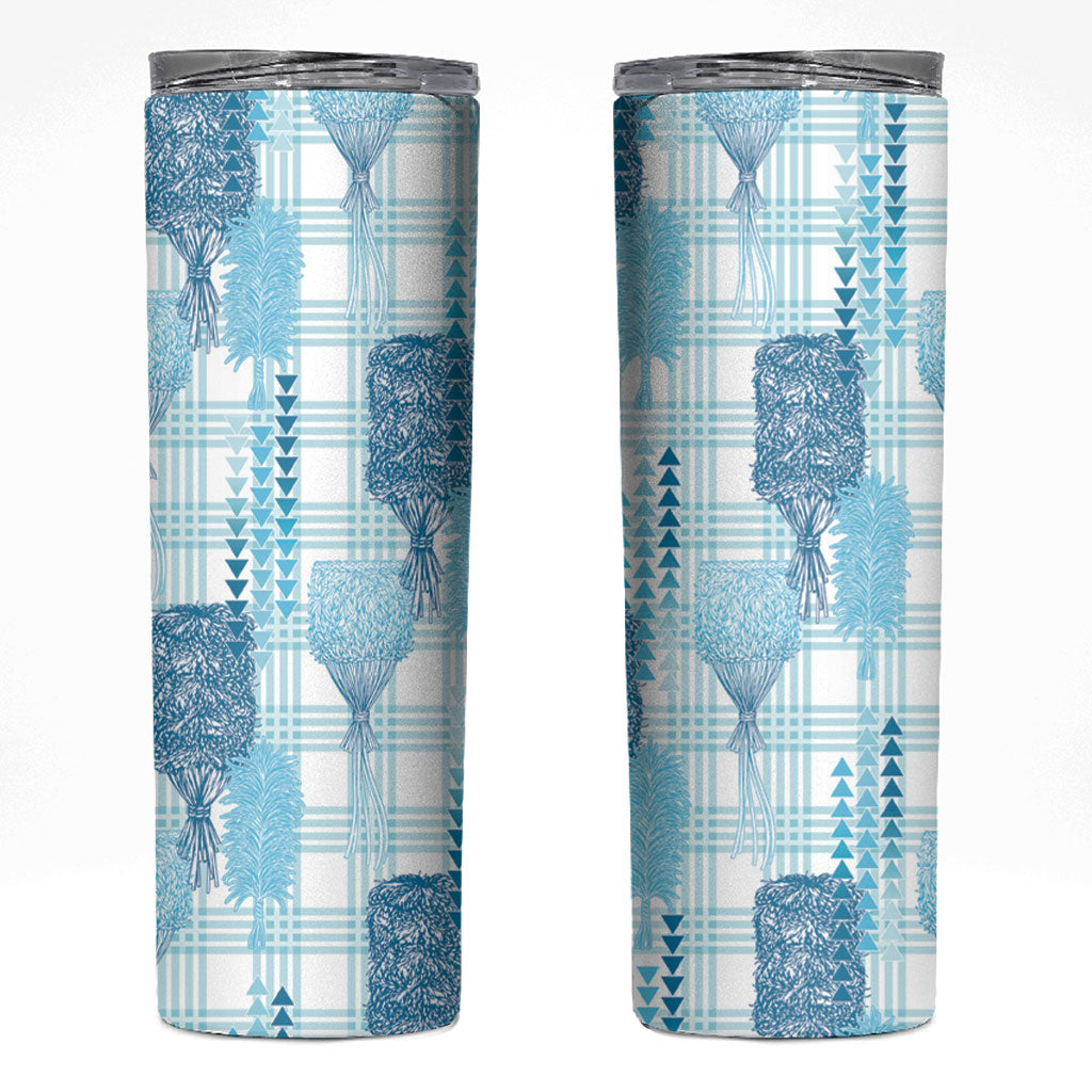 Aloha Hawaii Vintage Kahili Pa'a Lima Skinny Tumbler Palaka Print Oceanic Turquoise