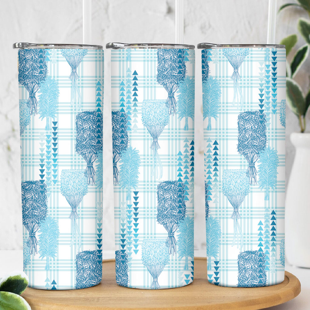 Aloha Hawaii Vintage Kahili Pa'a Lima Skinny Tumbler Palaka Print Oceanic Turquoise
