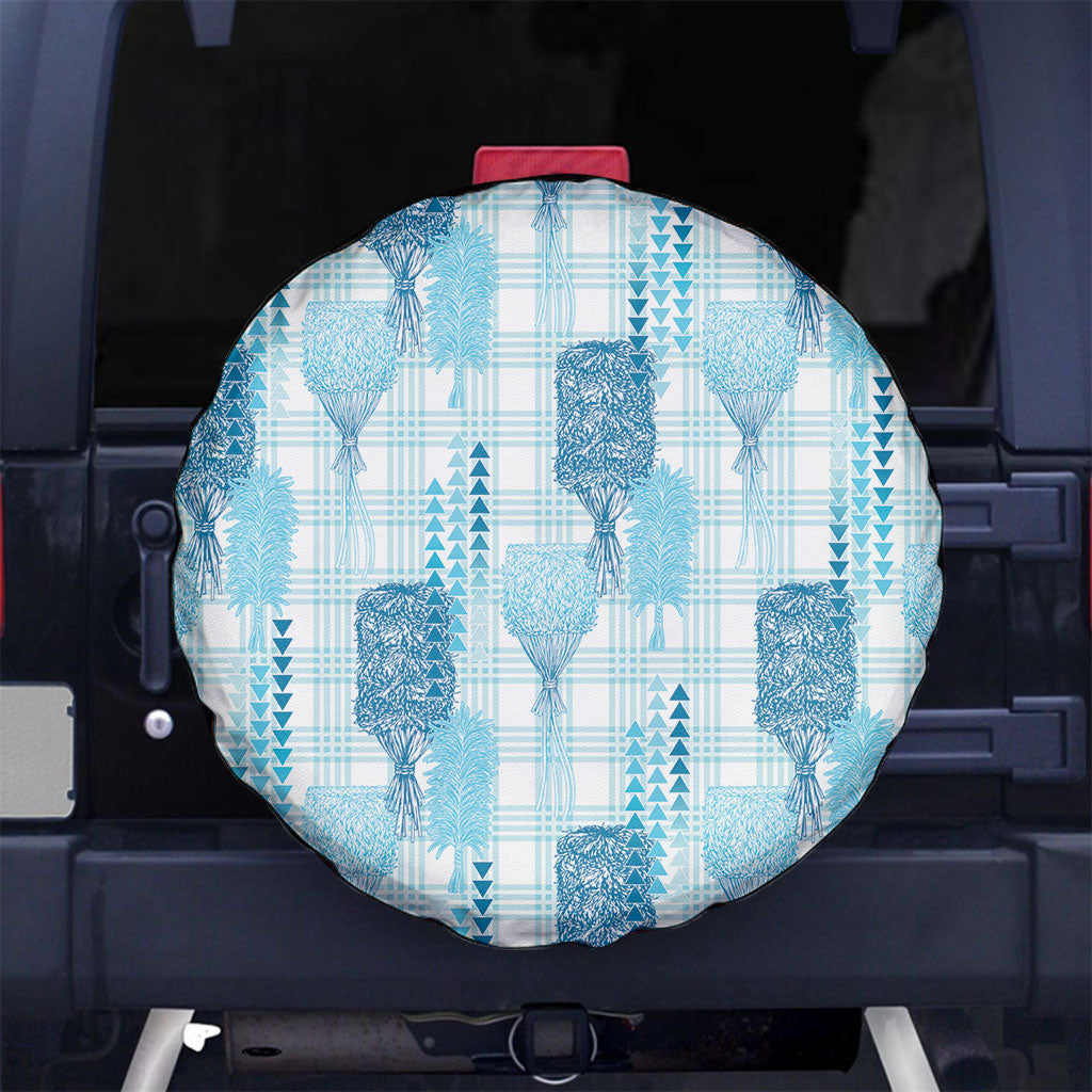 Aloha Hawaii Vintage Kahili Pa'a Lima Spare Tire Cover Palaka Print Oceanic Turquoise