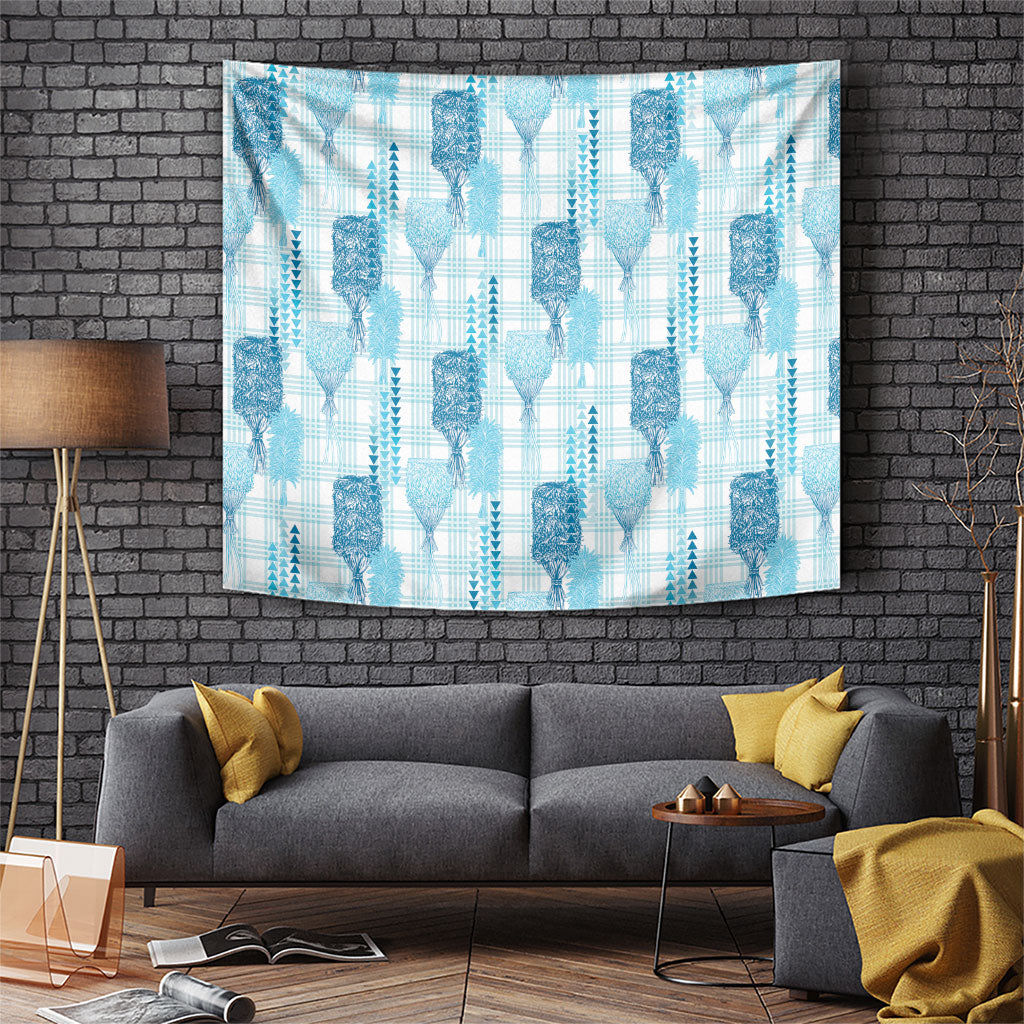 Aloha Hawaii Vintage Kahili Pa'a Lima Tapestry Palaka Print Oceanic Turquoise