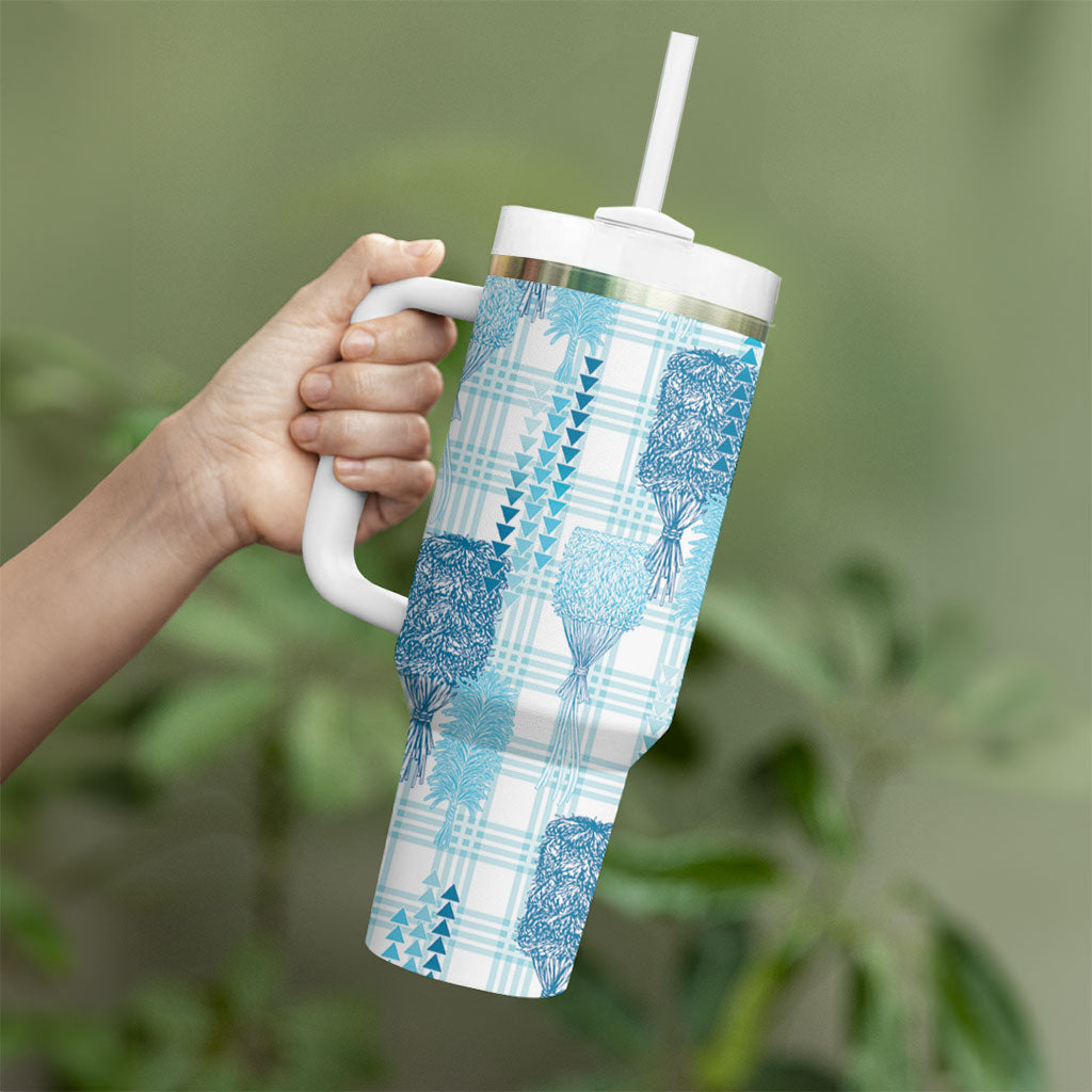 Aloha Hawaii Vintage Kahili Pa'a Lima Tumbler With Handle Palaka Print Oceanic Turquoise