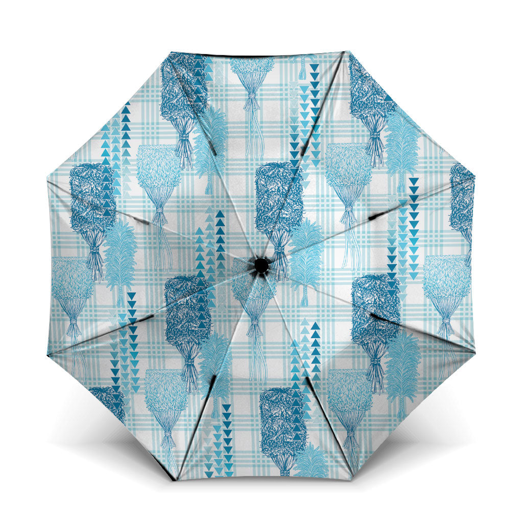 Aloha Hawaii Vintage Kahili Pa'a Lima Umbrella Palaka Print Oceanic Turquoise