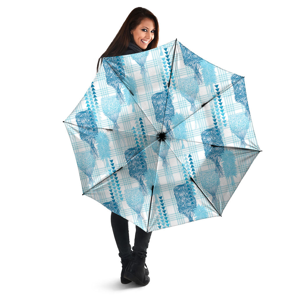 Aloha Hawaii Vintage Kahili Pa'a Lima Umbrella Palaka Print Oceanic Turquoise