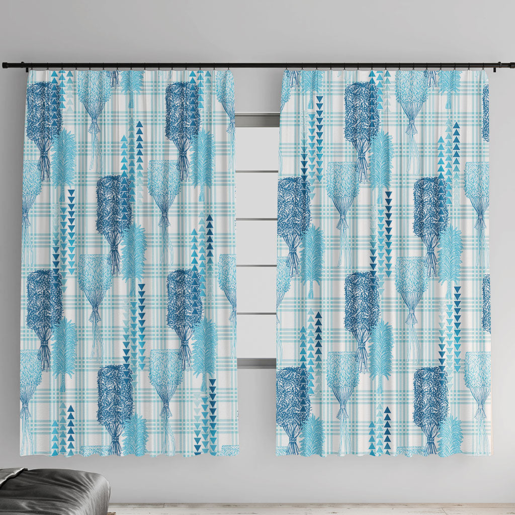 Aloha Hawaii Vintage Kahili Pa'a Lima Window Curtain Palaka Print Oceanic Turquoise