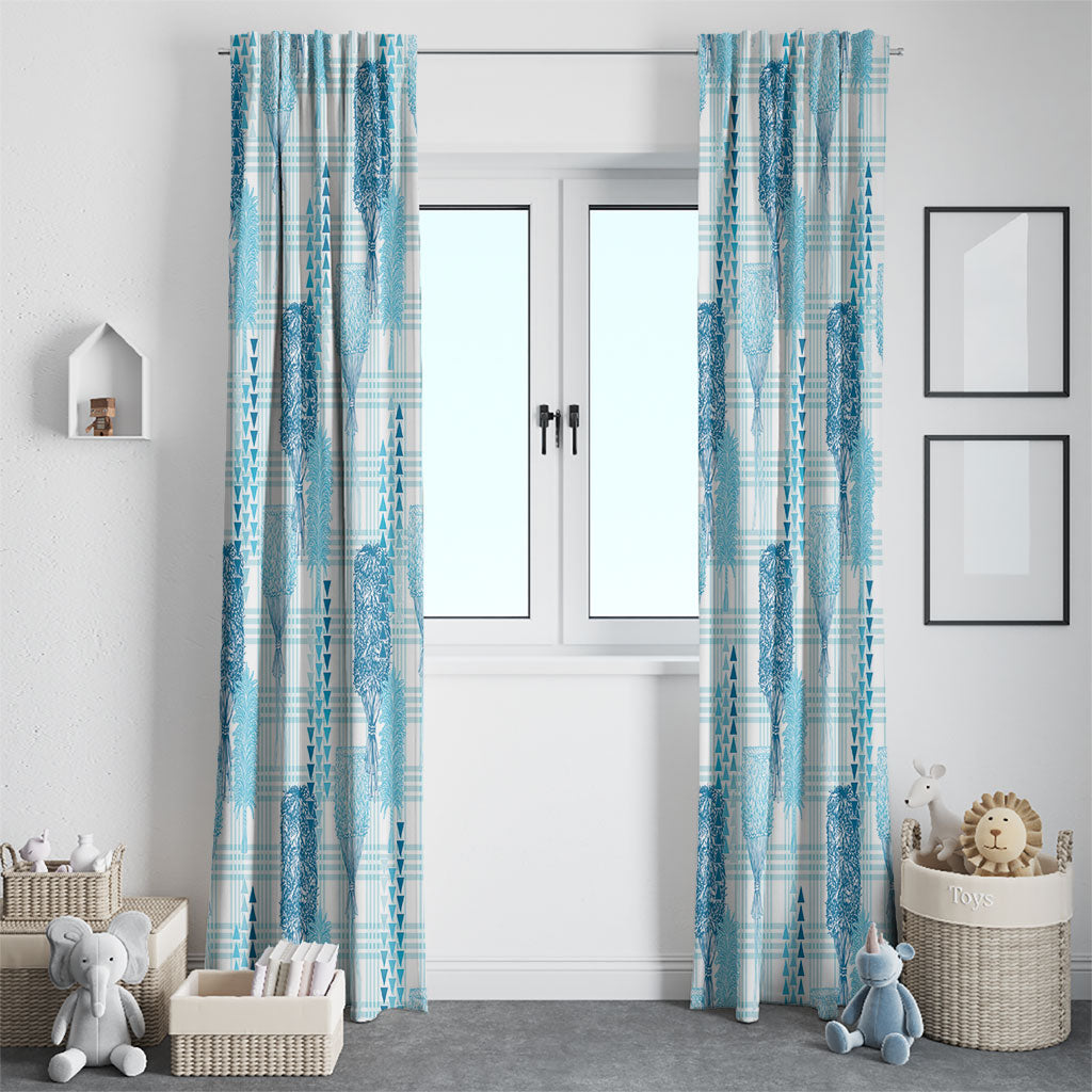 Aloha Hawaii Vintage Kahili Pa'a Lima Window Curtain Palaka Print Oceanic Turquoise