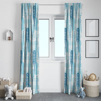 Aloha Hawaii Vintage Kahili Pa'a Lima Window Curtain Palaka Print Oceanic Turquoise