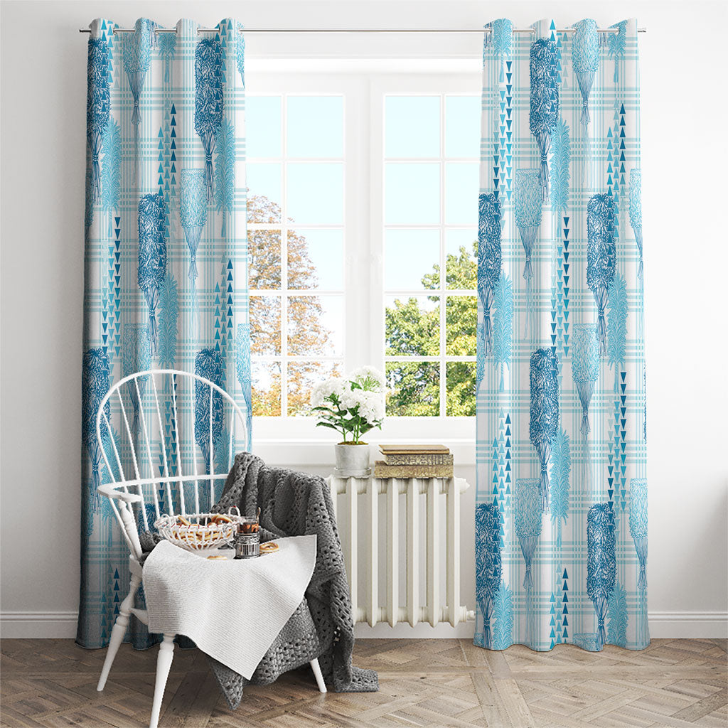 Aloha Hawaii Vintage Kahili Pa'a Lima Window Curtain Palaka Print Oceanic Turquoise