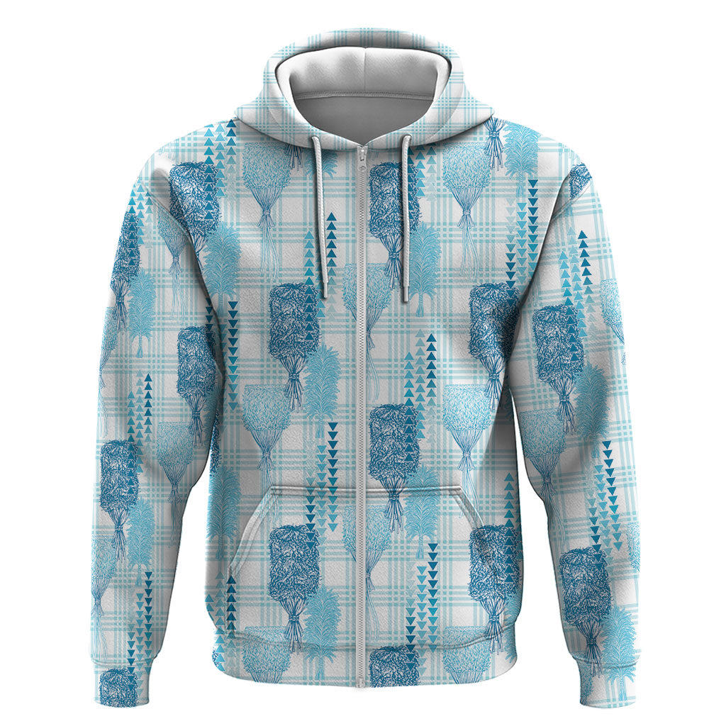Aloha Hawaii Vintage Kahili Pa'a Lima Zip Hoodie Palaka Print Oceanic Turquoise