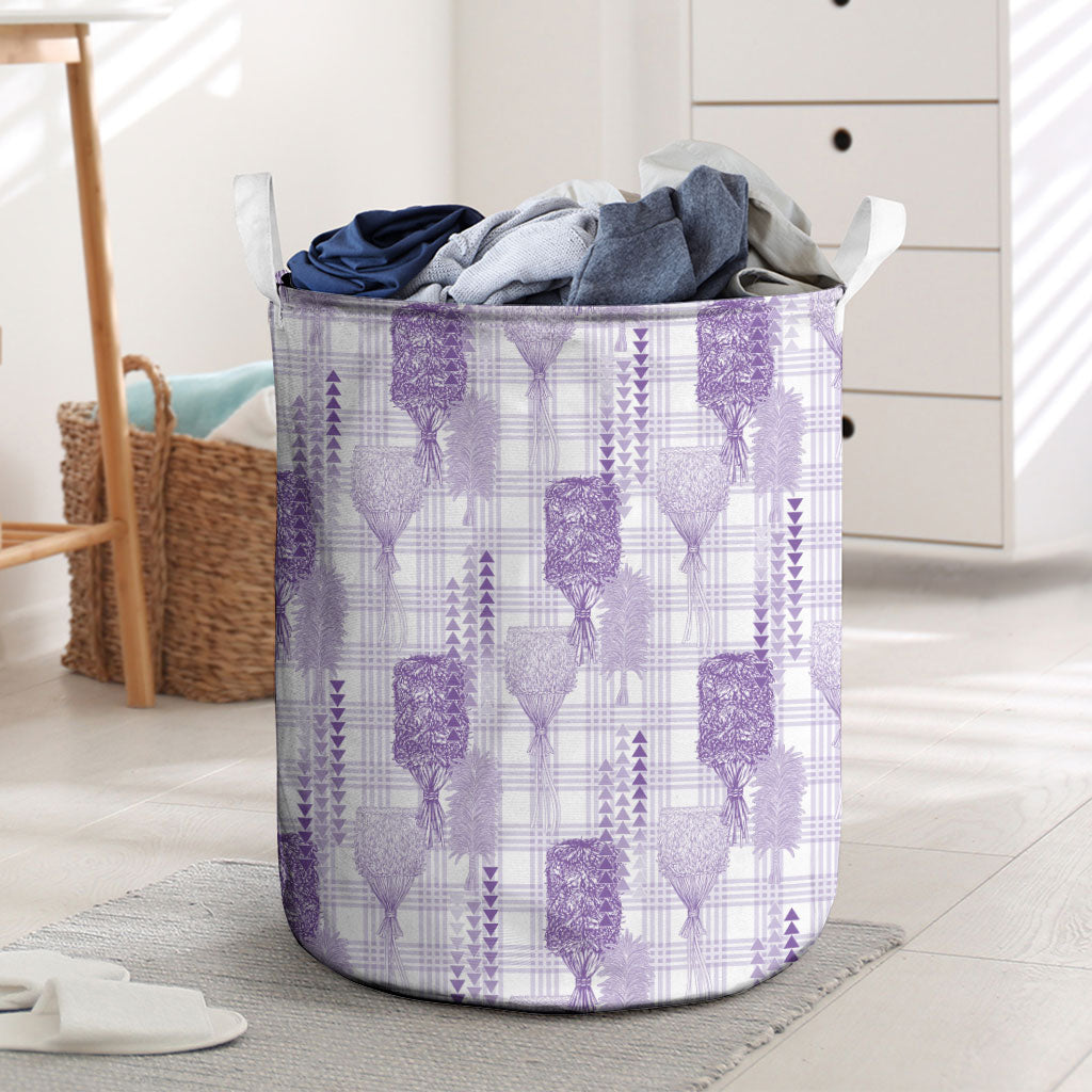 Aloha Hawaii Vintage Kahili Pa'a Lima Laundry Basket Palaka Print Pastel Lavender