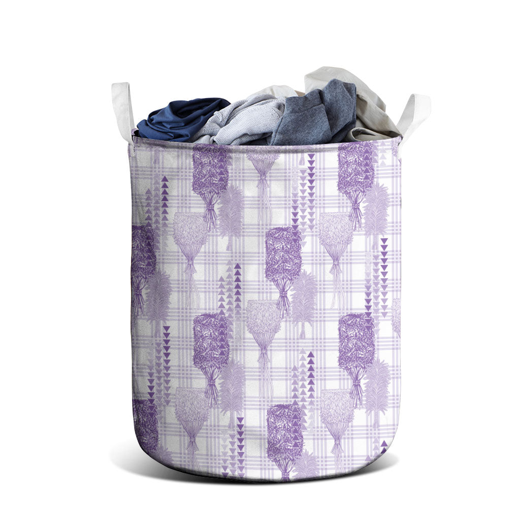 Aloha Hawaii Vintage Kahili Pa'a Lima Laundry Basket Palaka Print Pastel Lavender