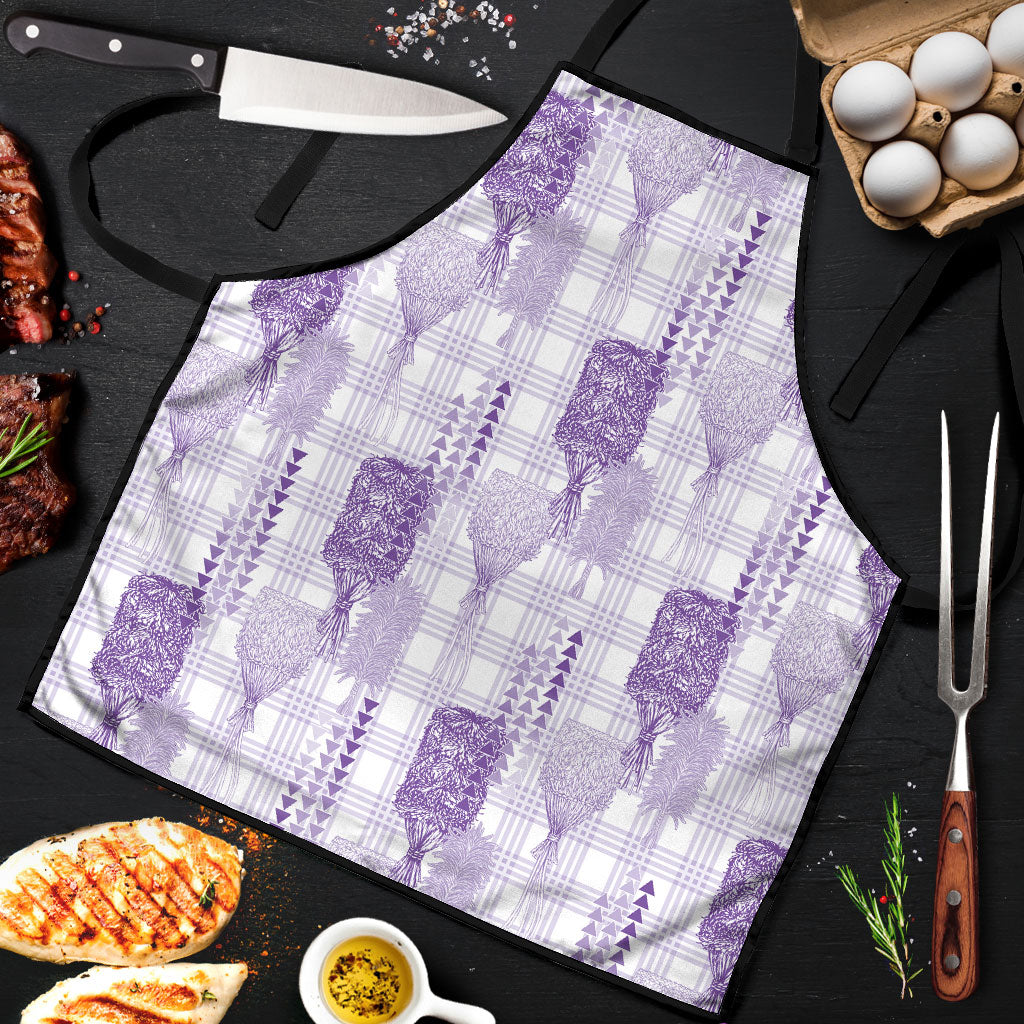 Aloha Hawaii Vintage Kahili Pa'a Lima Apron Palaka Print Pastel Lavender