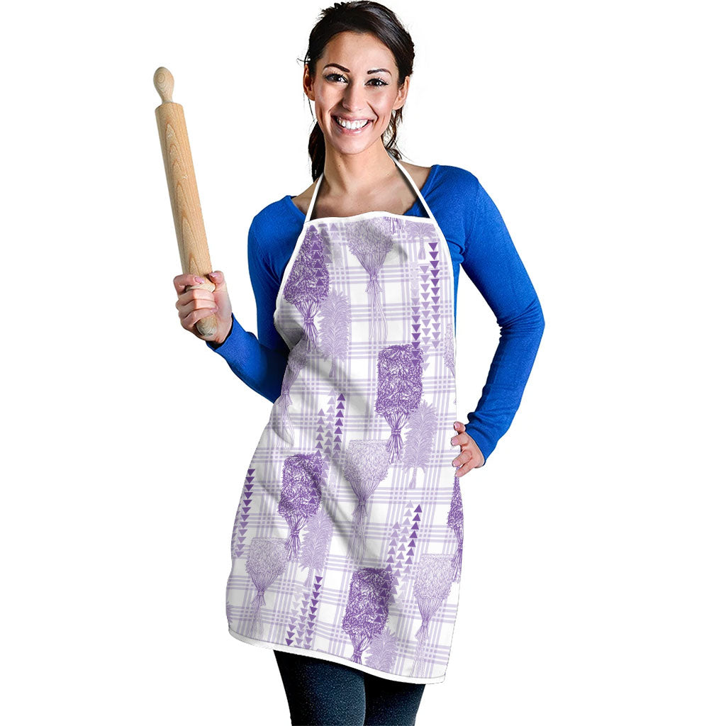 Aloha Hawaii Vintage Kahili Pa'a Lima Apron Palaka Print Pastel Lavender