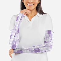 Aloha Hawaii Vintage Kahili Pa'a Lima Arm Sleeves Palaka Print Pastel Lavender