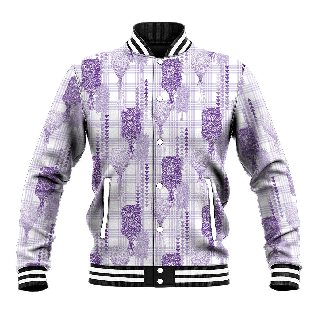 Aloha Hawaii Vintage Kahili Pa'a Lima Baseball Jacket Palaka Print Pastel Lavender