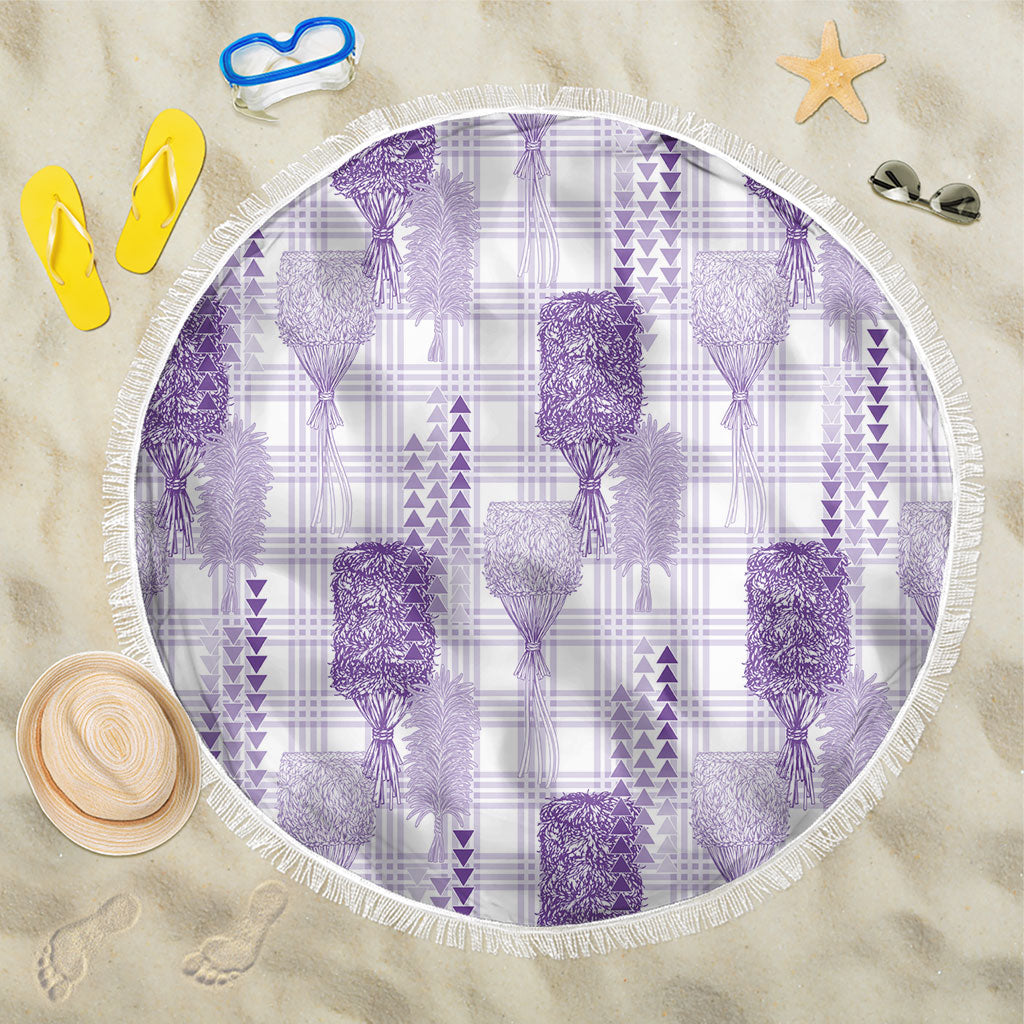 Aloha Hawaii Vintage Kahili Pa'a Lima Beach Blanket Palaka Print Pastel Lavender LT7 One Size 150cm Lavender - Polynesian Pride