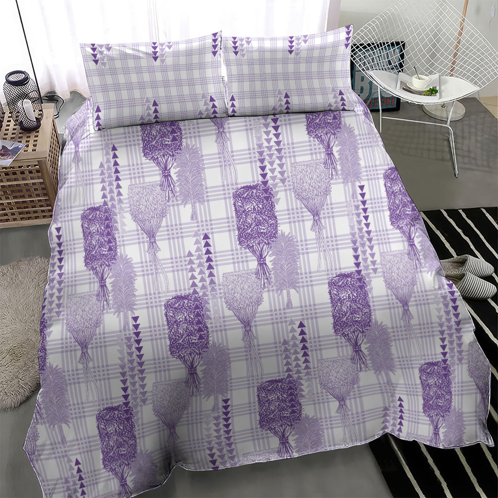 Aloha Hawaii Vintage Kahili Pa'a Lima Bedding Set Palaka Print Pastel Lavender