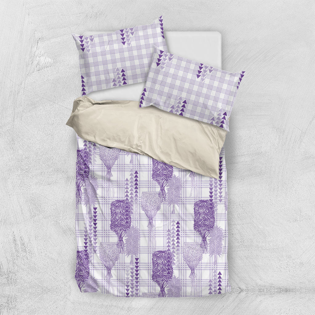 Aloha Hawaii Vintage Kahili Pa'a Lima Bedding Set Palaka Print Pastel Lavender