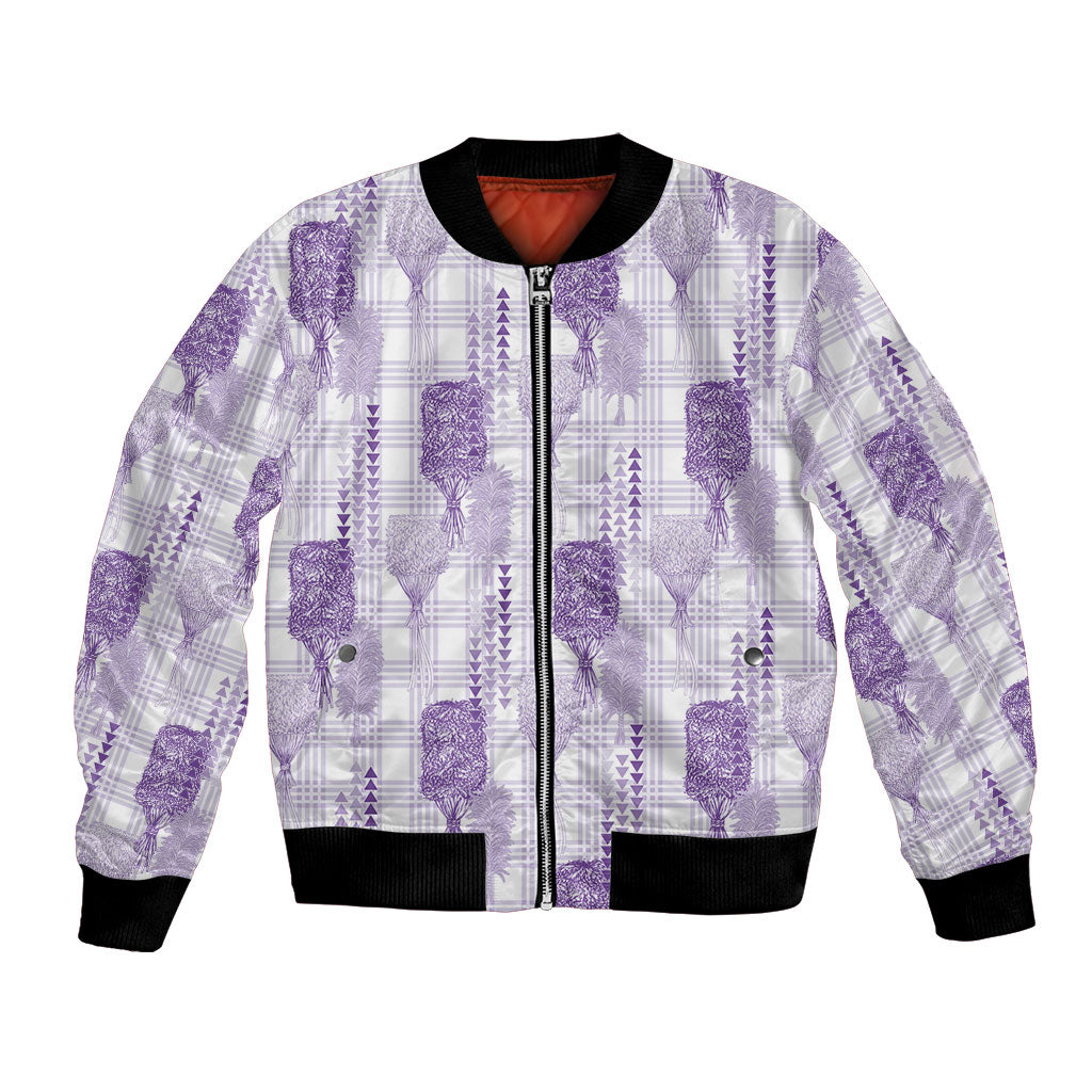 Aloha Hawaii Vintage Kahili Pa'a Lima Bomber Jacket Palaka Print Pastel Lavender