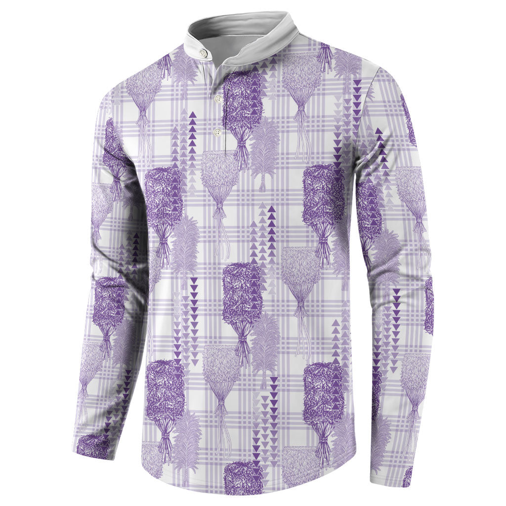 Aloha Hawaii Vintage Kahili Pa'a Lima Button Sweatshirt Palaka Print Pastel Lavender