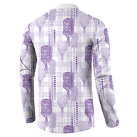 Aloha Hawaii Vintage Kahili Pa'a Lima Button Sweatshirt Palaka Print Pastel Lavender