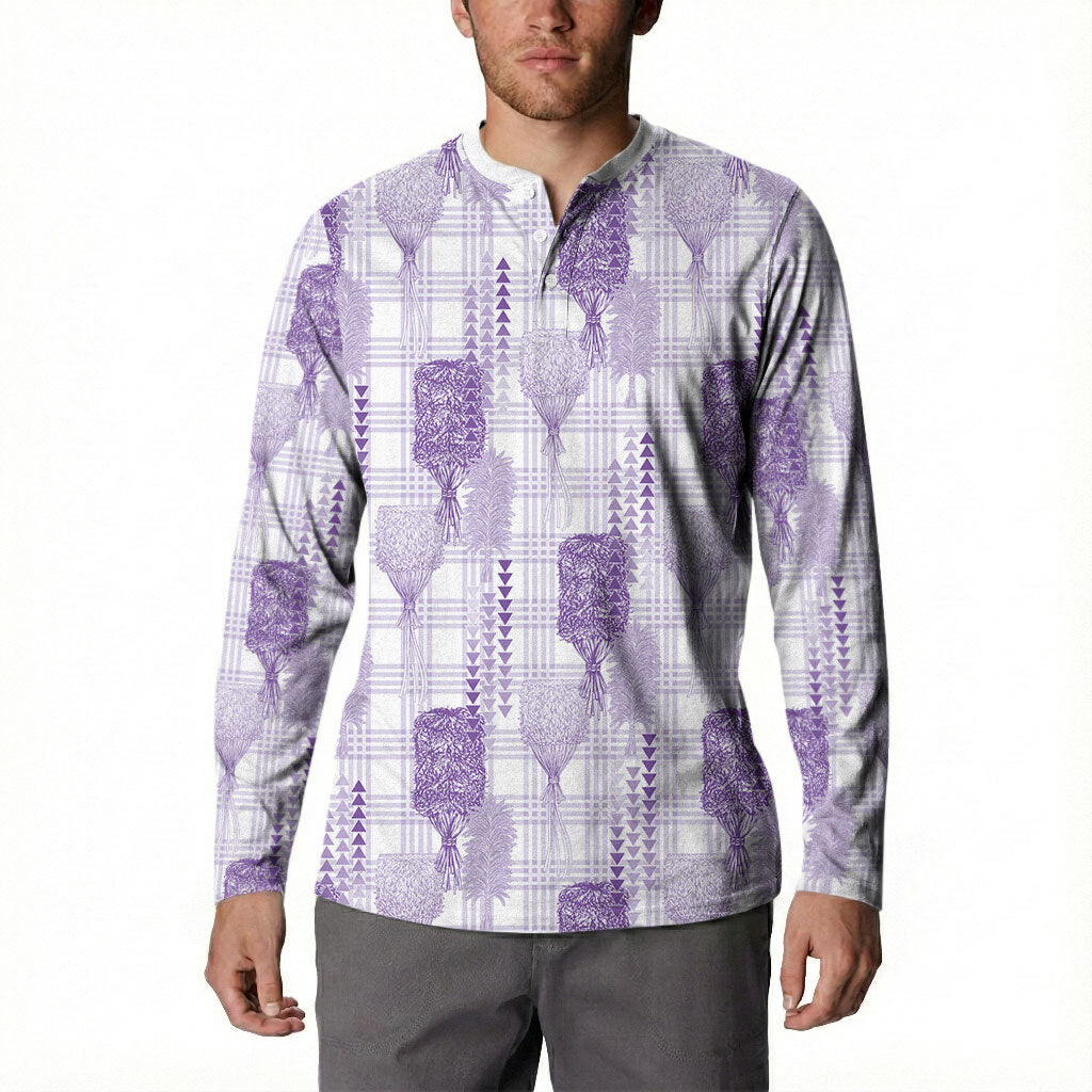 Aloha Hawaii Vintage Kahili Pa'a Lima Button Sweatshirt Palaka Print Pastel Lavender