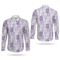 Aloha Hawaii Vintage Kahili Pa'a Lima Couples Matching Mermaid Dress and Long Sleeve Button Shirt Palaka Print Pastel Lavender