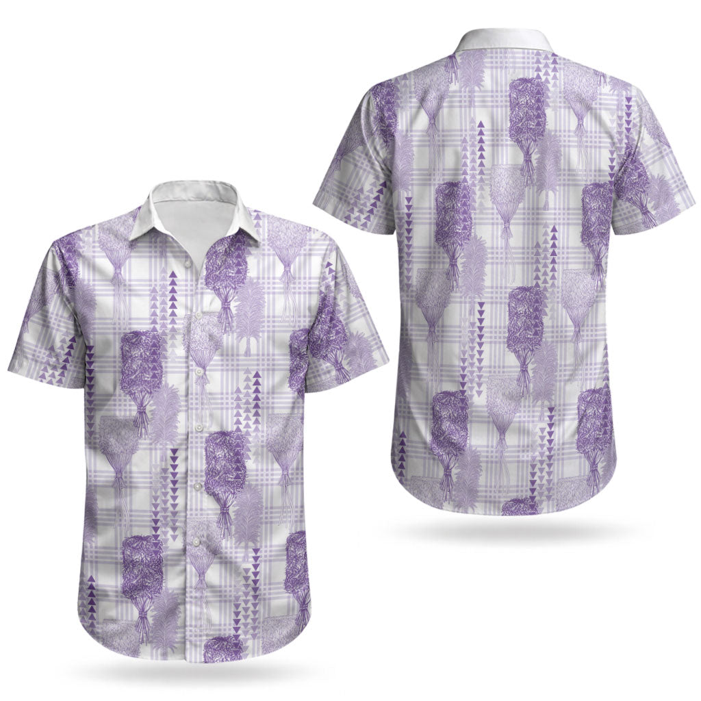 Aloha Hawaii Vintage Kahili Pa'a Lima Couples Matching Off Shoulder Maxi Dress and Hawaiian Shirt Palaka Print Pastel Lavender