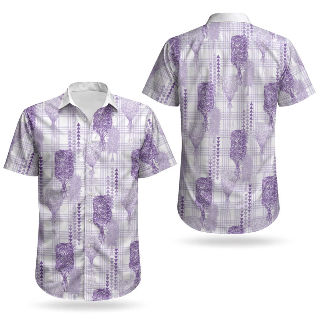 Aloha Hawaii Vintage Kahili Pa'a Lima Couples Matching Off Shoulder Short Dress and Hawaiian Shirt Palaka Print Pastel Lavender