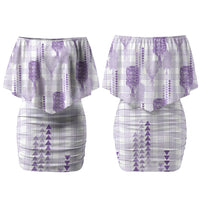 Aloha Hawaii Vintage Kahili Pa'a Lima Couples Matching Off Shoulder Short Dress and Long Sleeve Button Shirt Palaka Print Pastel Lavender