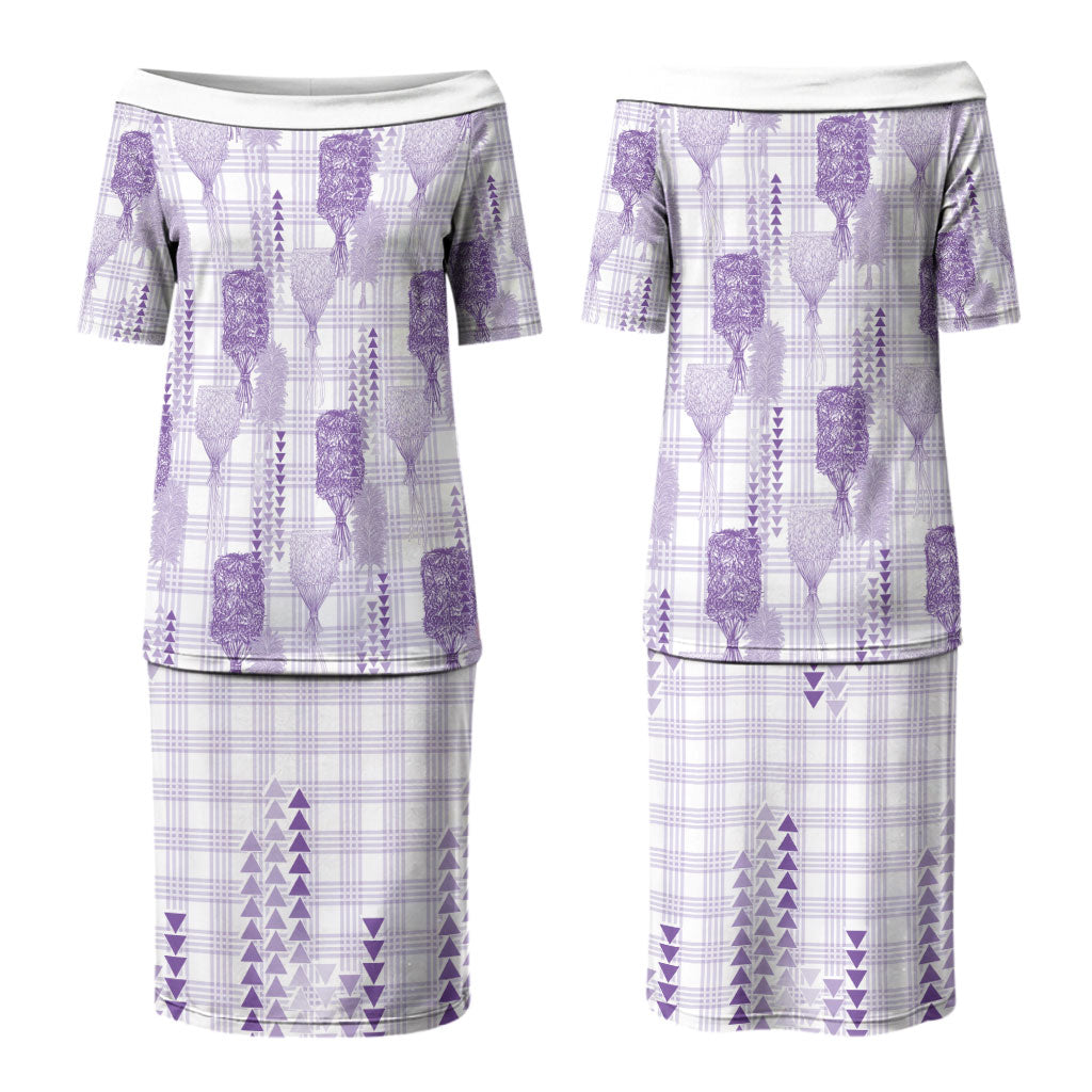 Aloha Hawaii Vintage Kahili Pa'a Lima Family Matching Puletasi and Hawaiian Shirt Palaka Print Pastel Lavender