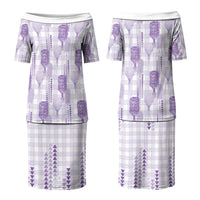 Aloha Hawaii Vintage Kahili Pa'a Lima Family Matching Puletasi and Hawaiian Shirt Palaka Print Pastel Lavender