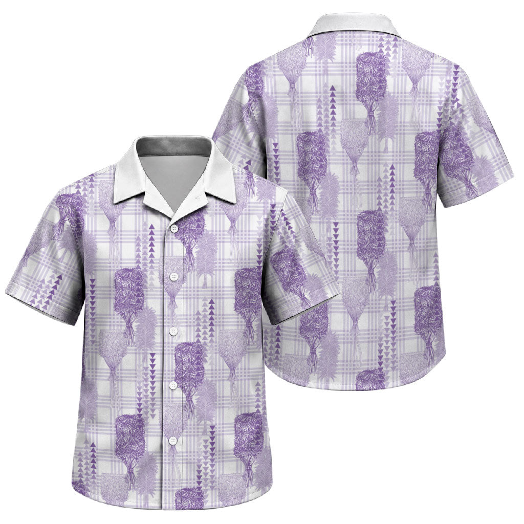 Aloha Hawaii Vintage Kahili Pa'a Lima Family Matching Puletasi and Hawaiian Shirt Palaka Print Pastel Lavender