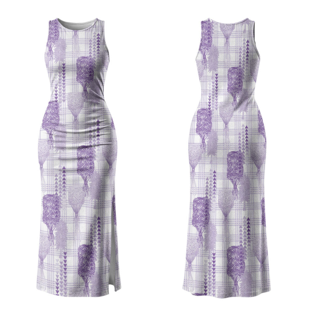 Aloha Hawaii Vintage Kahili Pa'a Lima Family Matching Tank Maxi Dress and Hawaiian Shirt Palaka Print Pastel Lavender