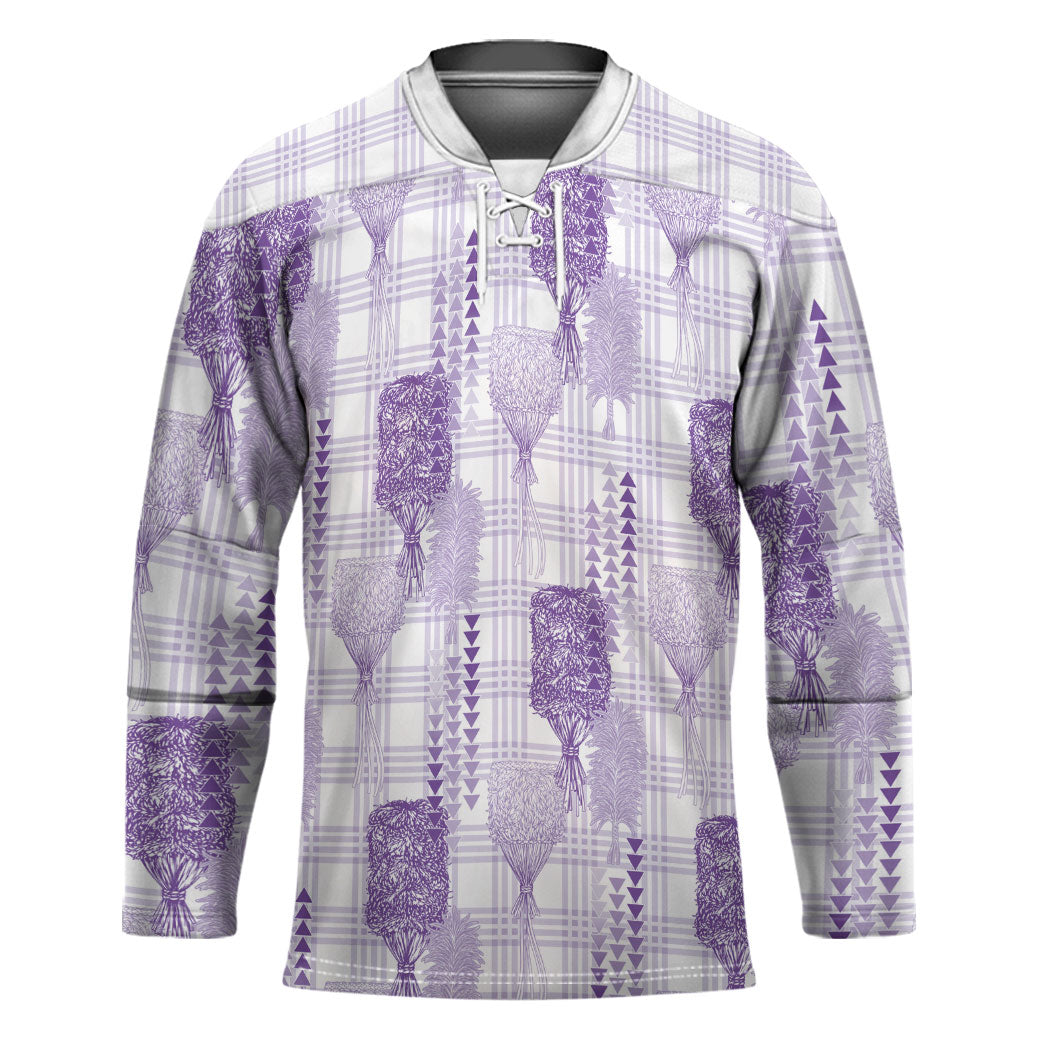 Aloha Hawaii Vintage Kahili Pa'a Lima Hockey Jersey Palaka Print Pastel Lavender