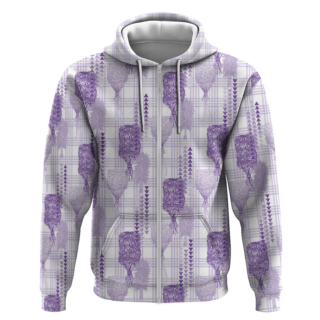 Aloha Hawaii Vintage Kahili Pa'a Lima Hoodie Palaka Print Pastel Lavender