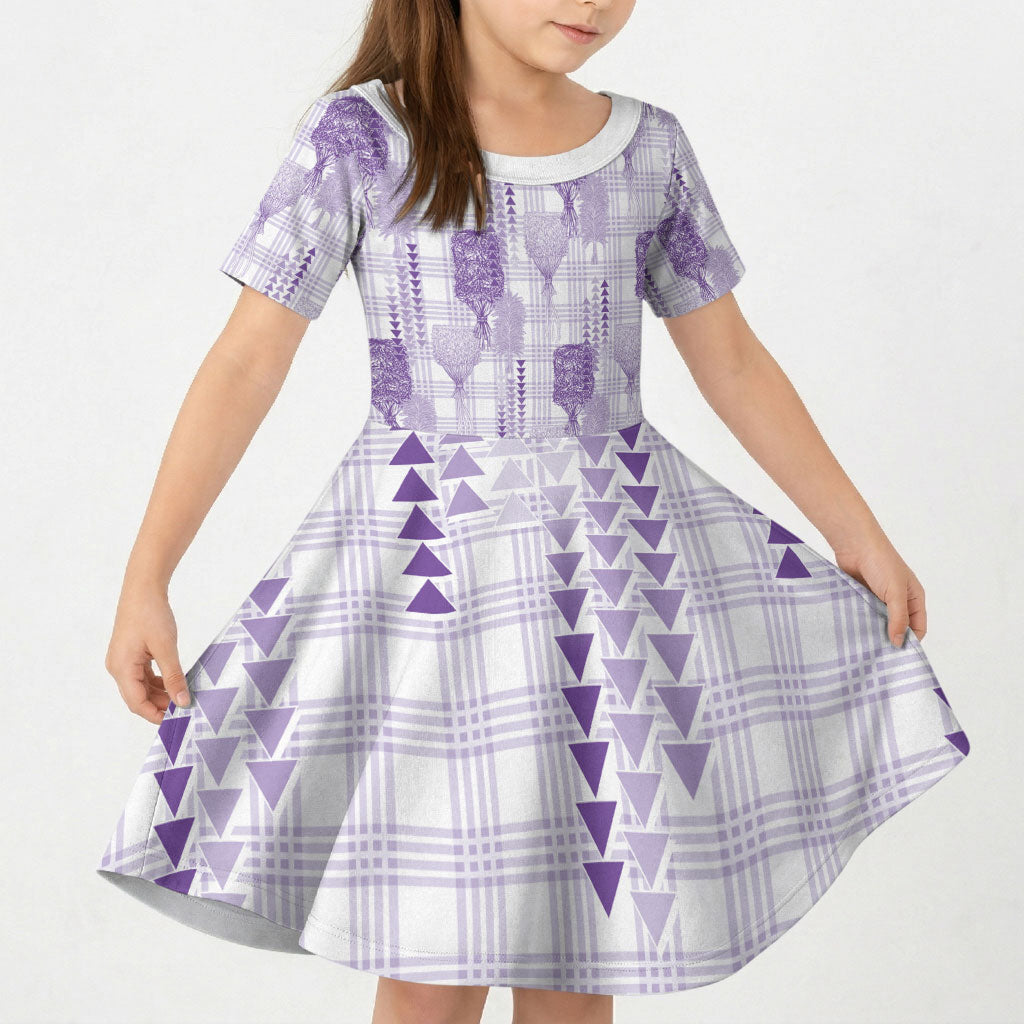 Aloha Hawaii Vintage Kahili Pa'a Lima Kid Short Sleeve Dress Palaka Print Pastel Lavender