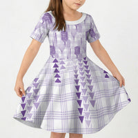 Aloha Hawaii Vintage Kahili Pa'a Lima Kid Short Sleeve Dress Palaka Print Pastel Lavender