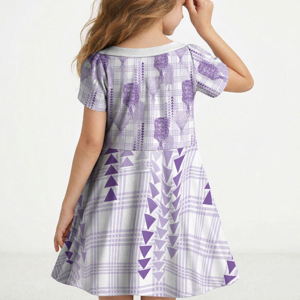 Aloha Hawaii Vintage Kahili Pa'a Lima Kid Short Sleeve Dress Palaka Print Pastel Lavender