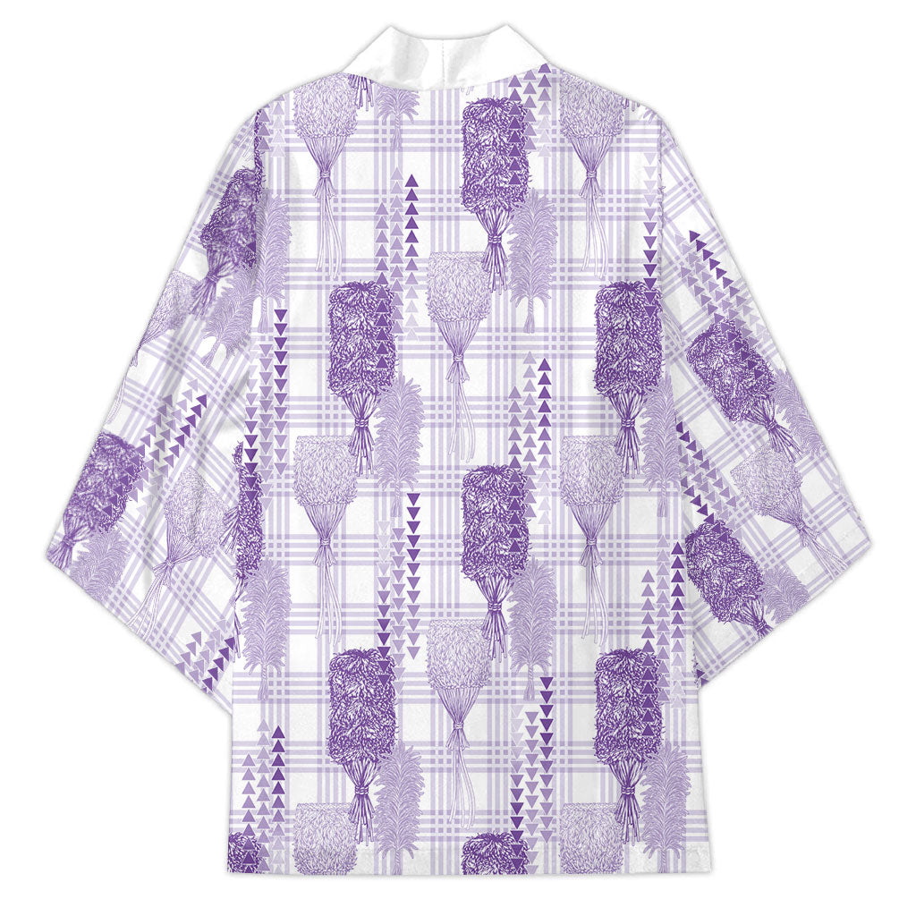 Aloha Hawaii Vintage Kahili Pa'a Lima Kimono Palaka Print Pastel Lavender